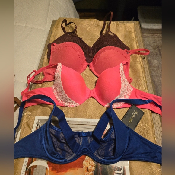 N/S Victoria's Secret Lace Trim Bra Bundle- Brown, Pink, Blue. Not For Sale! - Picture 1 of 1